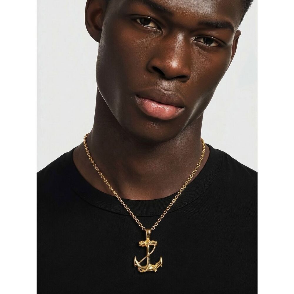 Gold Maritime Anchor Pendant Necklace | Nautical Rope Design Navy Inspo Jewelry